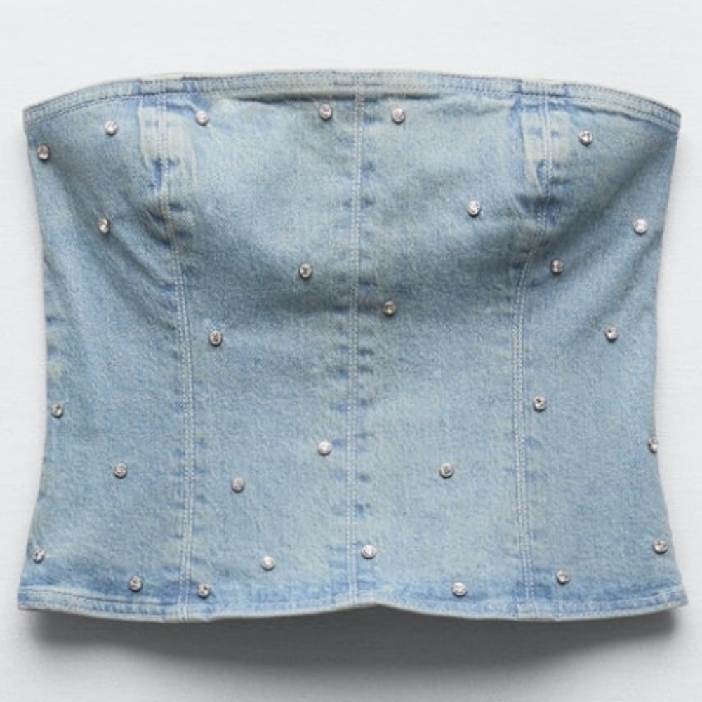 NWT Zara Limited Edition Jewel Stretch Jean Denim Corset Large L